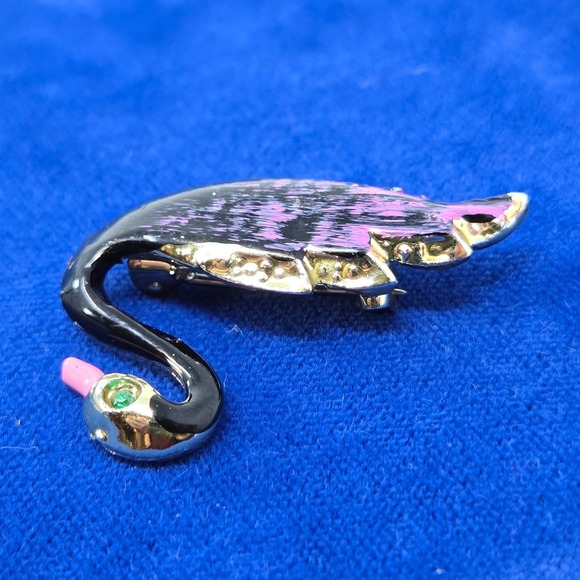 Vintage Swan Enamel White Gold Pin Brooch Fashion Jewelry Black Purple Green - Picture 15 of 16